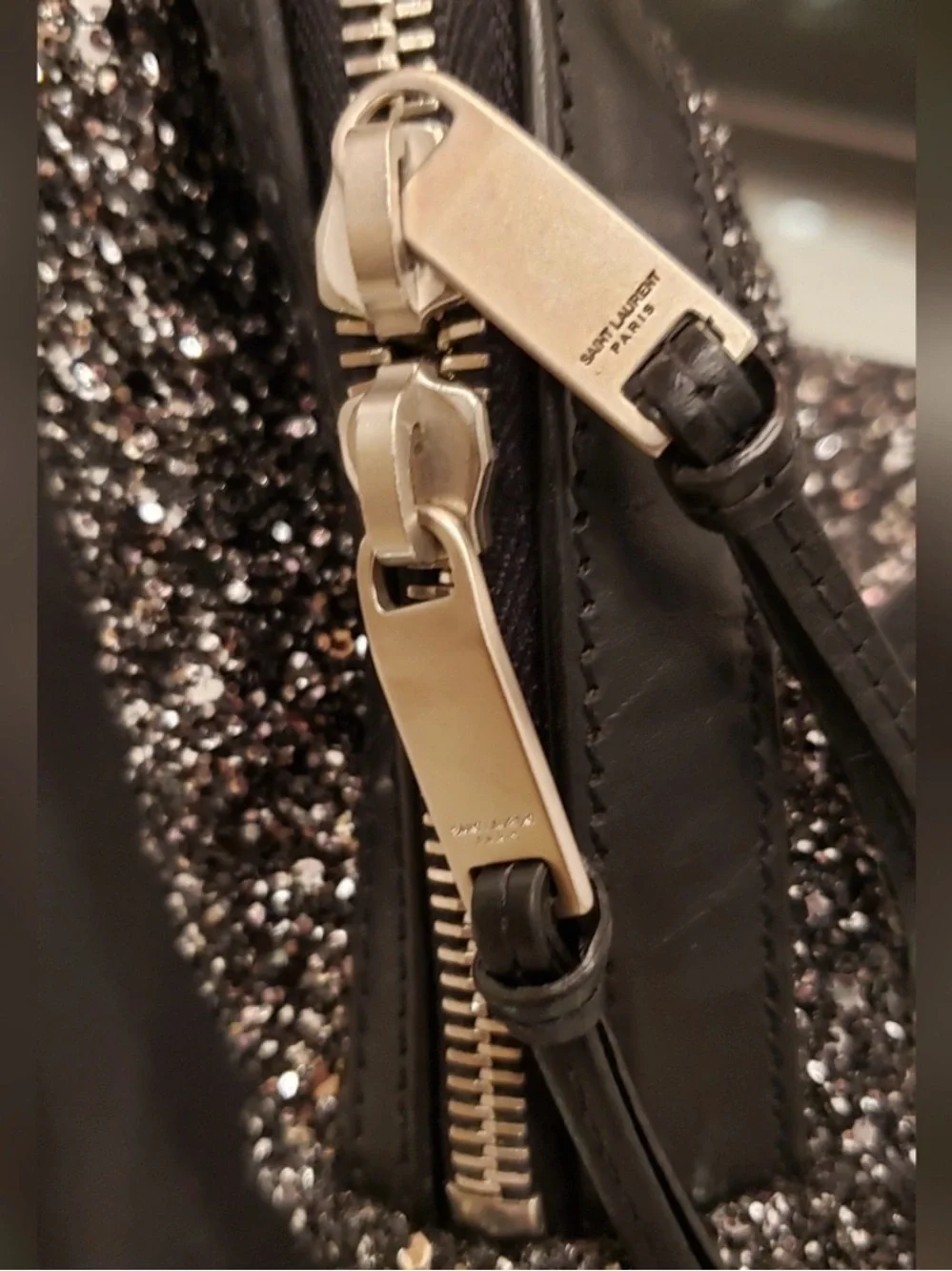 Saint Laurent Black and Silver Glitter Backpack with Logo